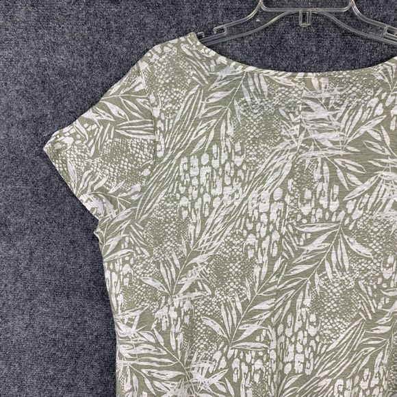 Christian Siriano 100% Linen Leaf Print Top Short Sleeve Sz 1X Asymmetrical Hem - Picture 8 of 9